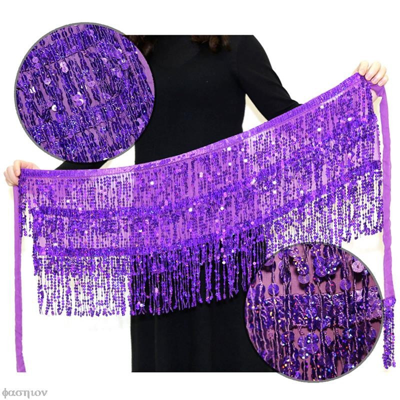 Sexy Women Belly Dance Hip Tutu Skirt Scarf Wrap Belt Glitter Sequins Tassel Hipscarf Skirt Sundress Costume Fringe Skirt Outfit