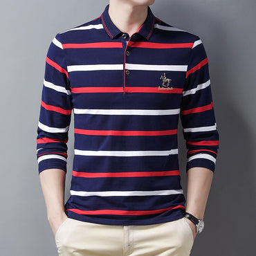 Men Polo Shirt Cotton Embroidery Long Sleeve Spring Stripe Polo Shirt Men Autumn Casual Fashion Polo Shirt Business T-shirts Men