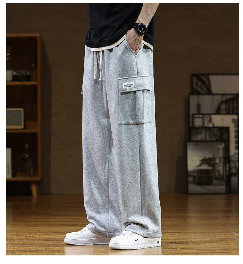 2024 New in Wide Leg Pants Men Autumn Straight Elastic Waist Baggy Cargo Trouser Male Relaxed Streetwear Sweatpant Plus Size Big