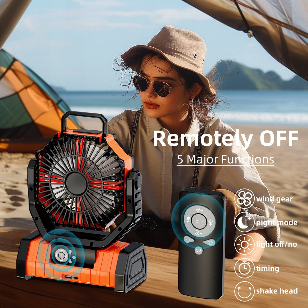 20000mAh Battery Operated Fan, Portable Rechargeable Desk/Camping Fan with LED Light and Hook, Outdoor Fan for Tent Car Trip