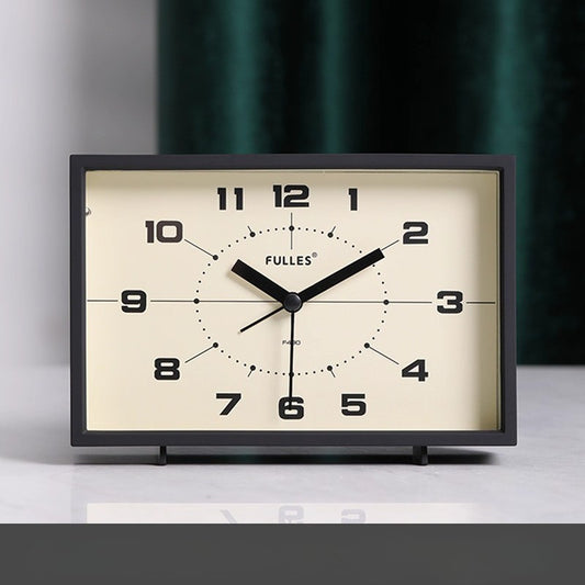 1PC Retro Small Alarm Clock Desktop Ornament Elderly Silent Square Living Room Table Clock Desktop Home Decoration