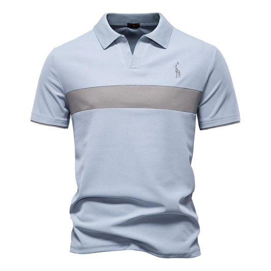 AIOPESON Men's Summer V-Neck Striped Polo Shirt Breathable Slim Fit Polo Shirts for Men Lightweight Casual Athletic Polo
