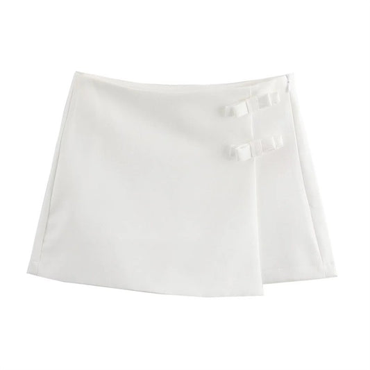 MUJER 2025 Pink White Mini Skirt Woman Fashion Bow Skort For Women Summer Slit S