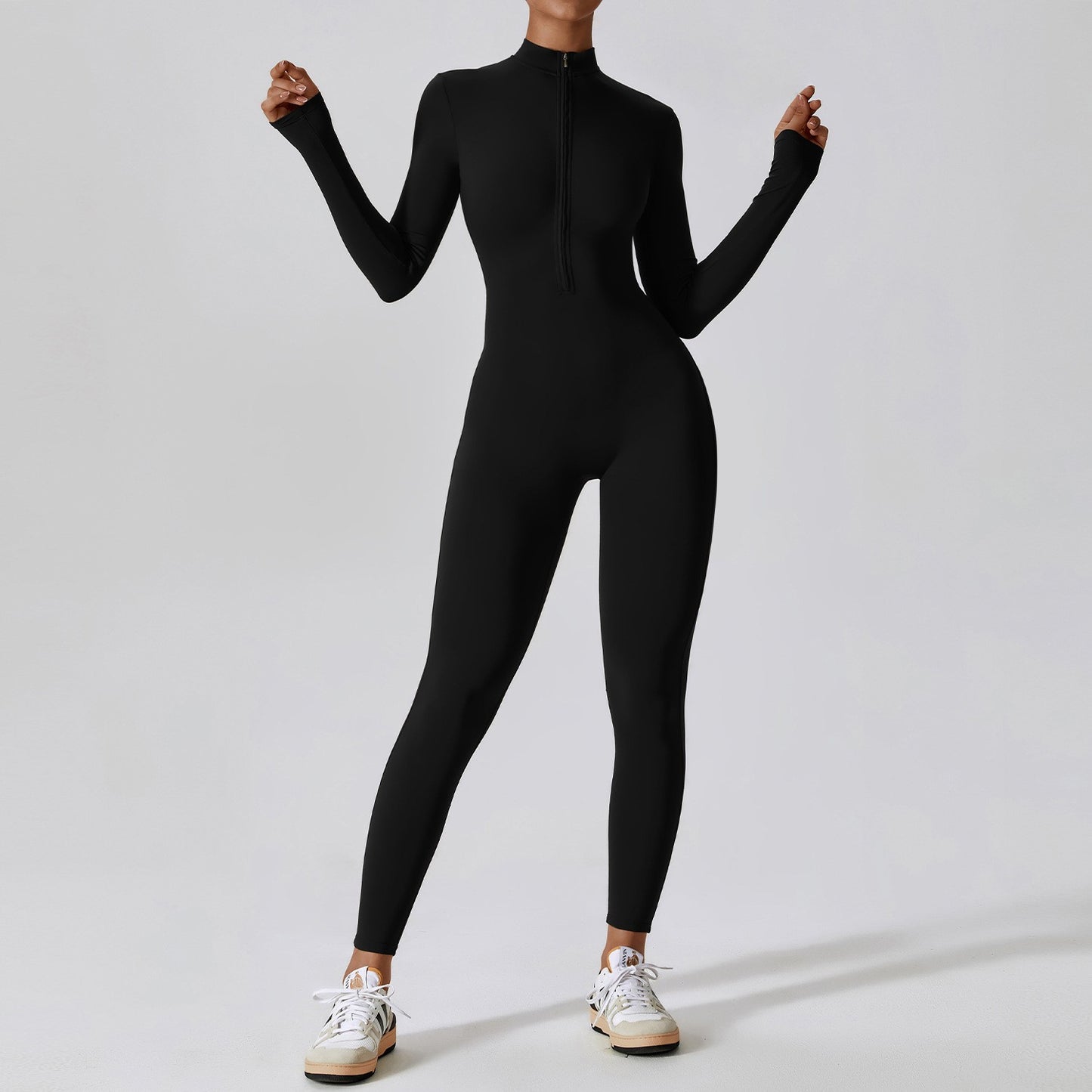 Women Yoga Jumpsuit Fitness Sports Suit Zipper Elastic One-Piece Bodysuits Gym Long Sleeve Gym Runing Push Up Workout Sportwear