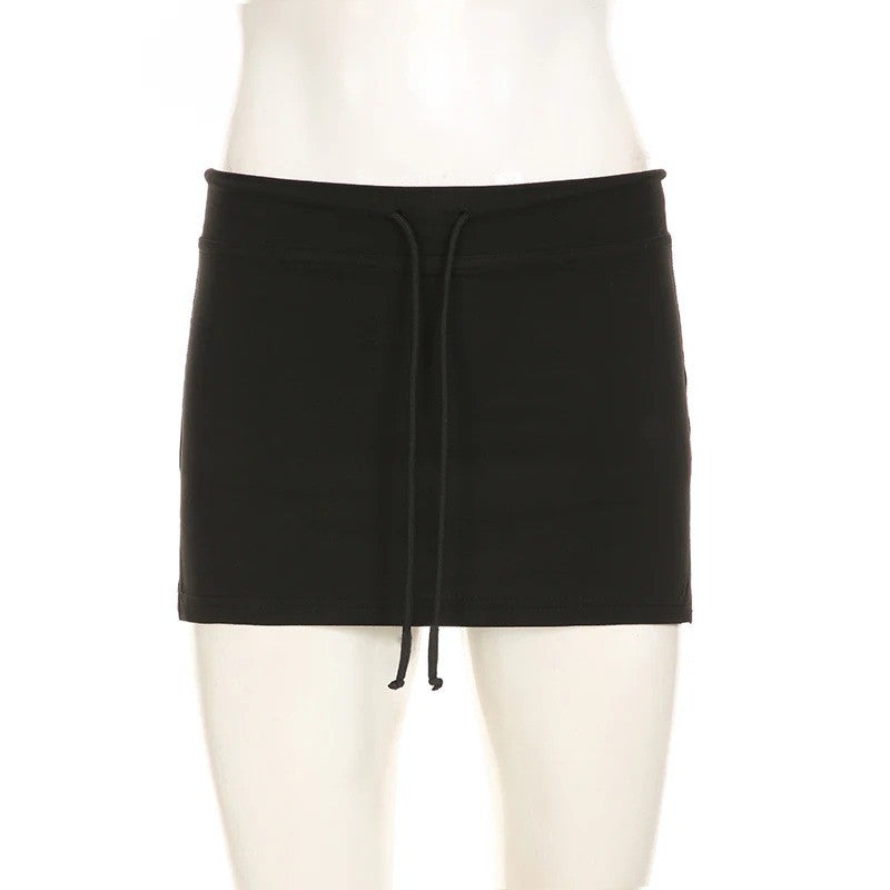 Solid Lace-up Mini Skirts Sexy American Retro Basic Vintage Casual Short Bottoms