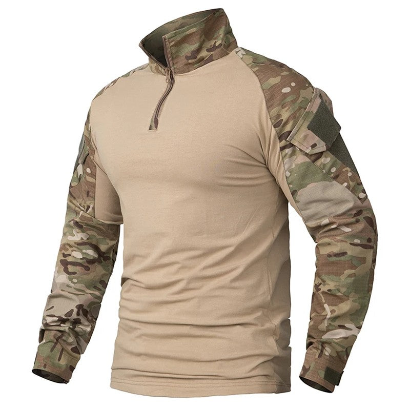 Men's Outdoor Long Sleeve Combat Shirt Cargo 1/4 Zipper Ripstop Cotton Tactical Shirts US Army Camoufalge Airsoft Clothing