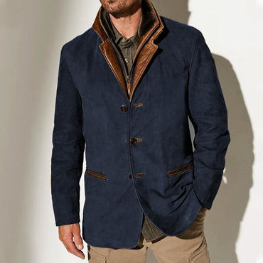 Spring Autumn New Men's Jackets Casual Retro Formal Coats for Men Collar Splicing Color Contrasting Tops Men Clothing