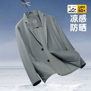 2025 Summer Thin Ice Silk Sunscreen Suit Jackets Classic Elasticity Traceless Sun Protection Blazers Social Office Formal Coats