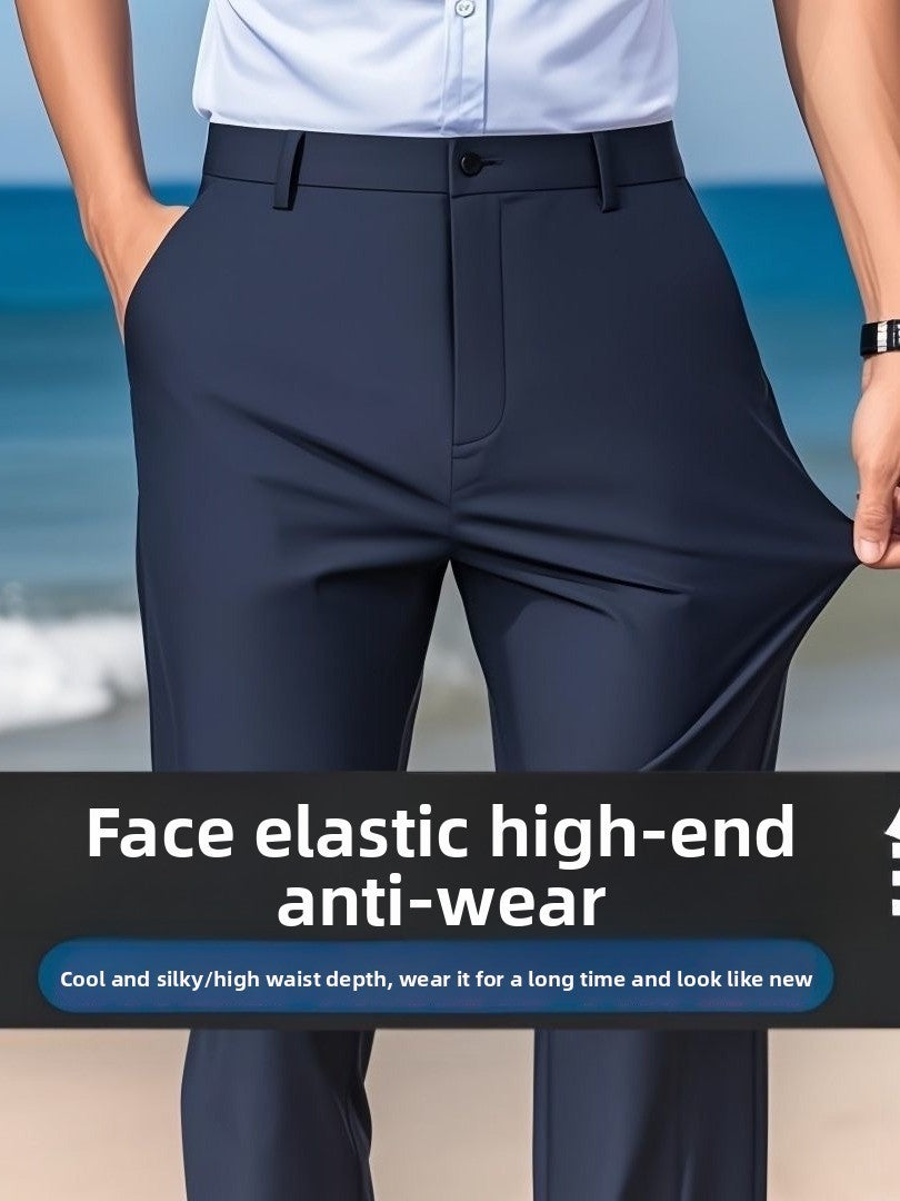 Casual Straight Leg Men's Pants Slim Fit Light Weight Tailored Westwear Summer Thin Blue Color Drapey Nine-Piece Suit Pants