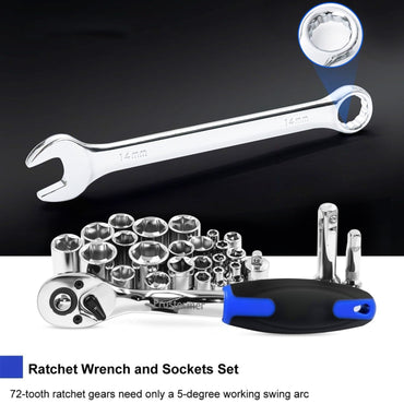 199 PCS Ratchet Wrench Hand Tools Set Combination Socket Adapter Kit Spanner Set General Household Wrench Set Tool