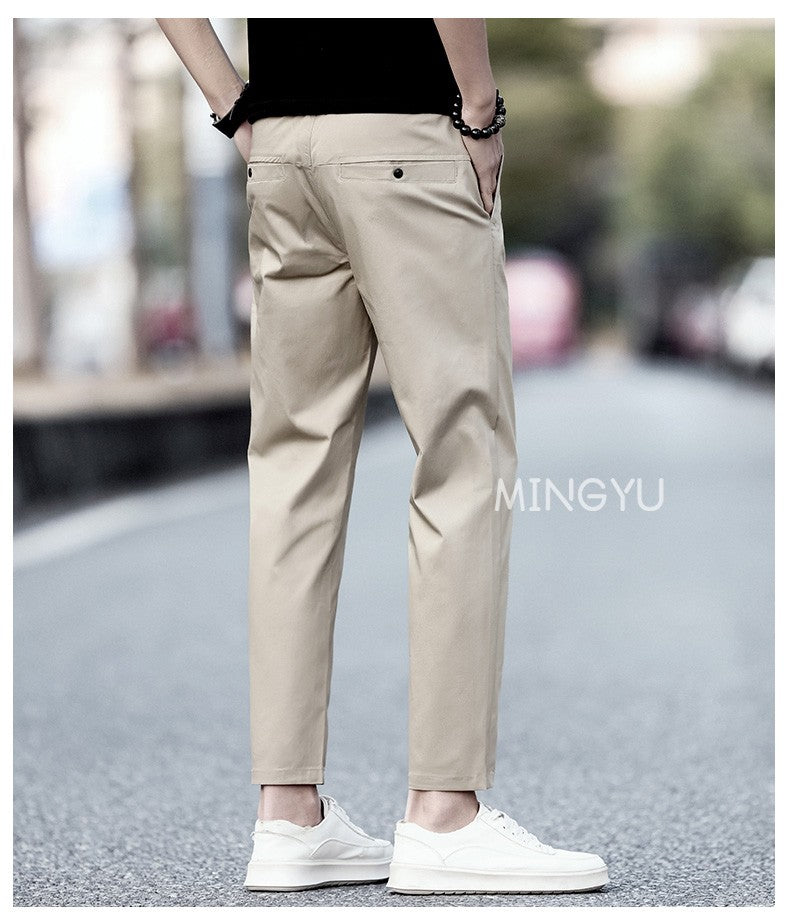 2025 New Summer Cotton Ankle Length Pants Men Slim Elastic Waist Jogger Outdoors Korean Work Suit Casual Trousers Male 28-38