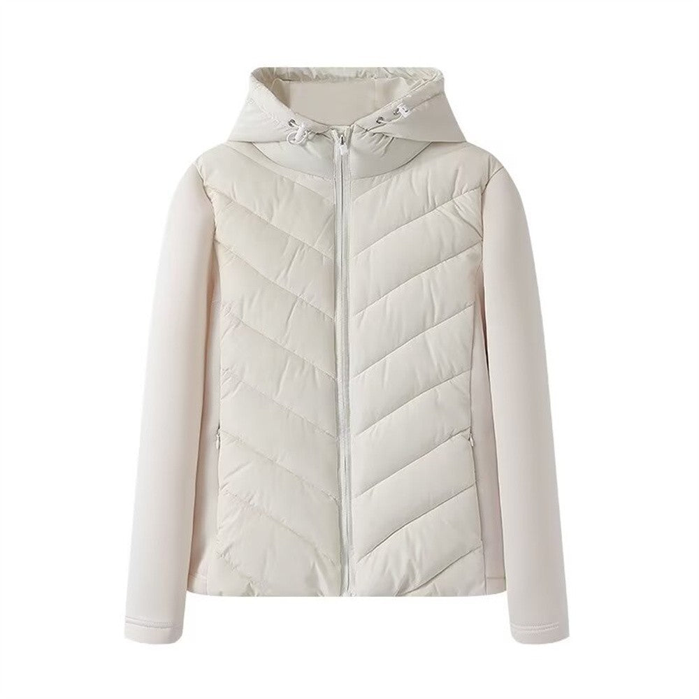 Taop&Za women's long sleeved stand up collar winter new design sense short slim fit hooded patchwork cotton jacket