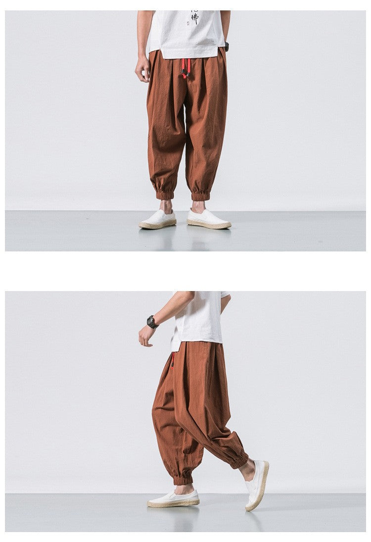 New Oversized Men Harem Pants Loose Chinese Style Cotton and Linen Sweatpants Joggers High Quality Casual Trousers Men