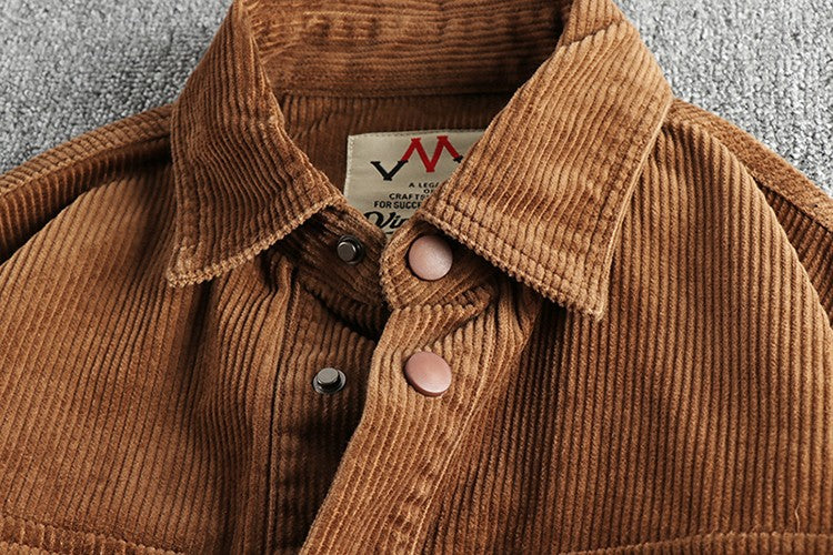 Autumn and winter thick wash corduroy long sleeve shirt men's retro trend cargo big pocket solid color casual coat
