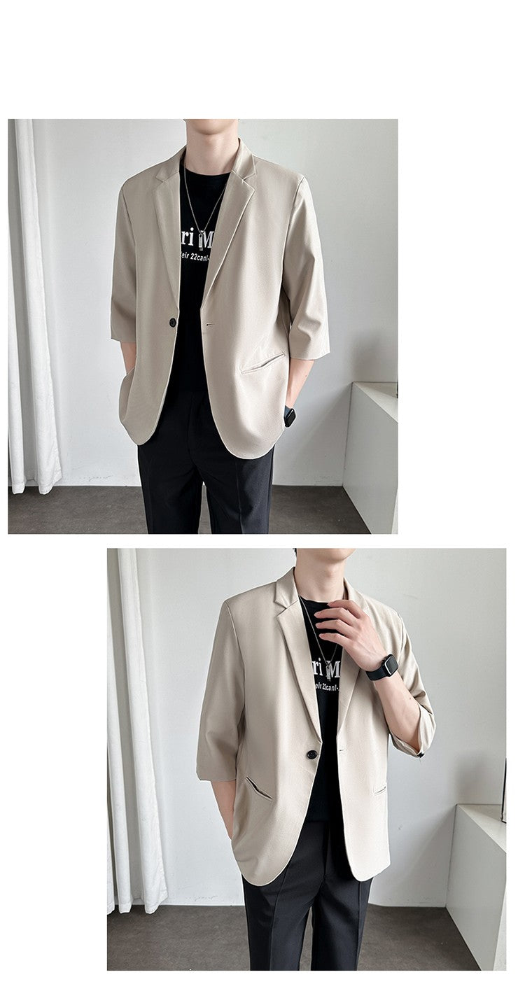 Men's Casual Seven-Five Sve Suit Jaet Thin Summer Faionable Korean Sle Five-Five ort Sve Small Western Clothes