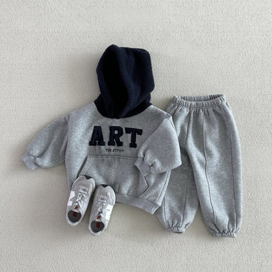 2025 Winter New Children Warm Clothes Set Boys Girls Fleece Hoodie + Pants 2pcs Suit Baby Letter Tracksuit Kids Sports Outfits