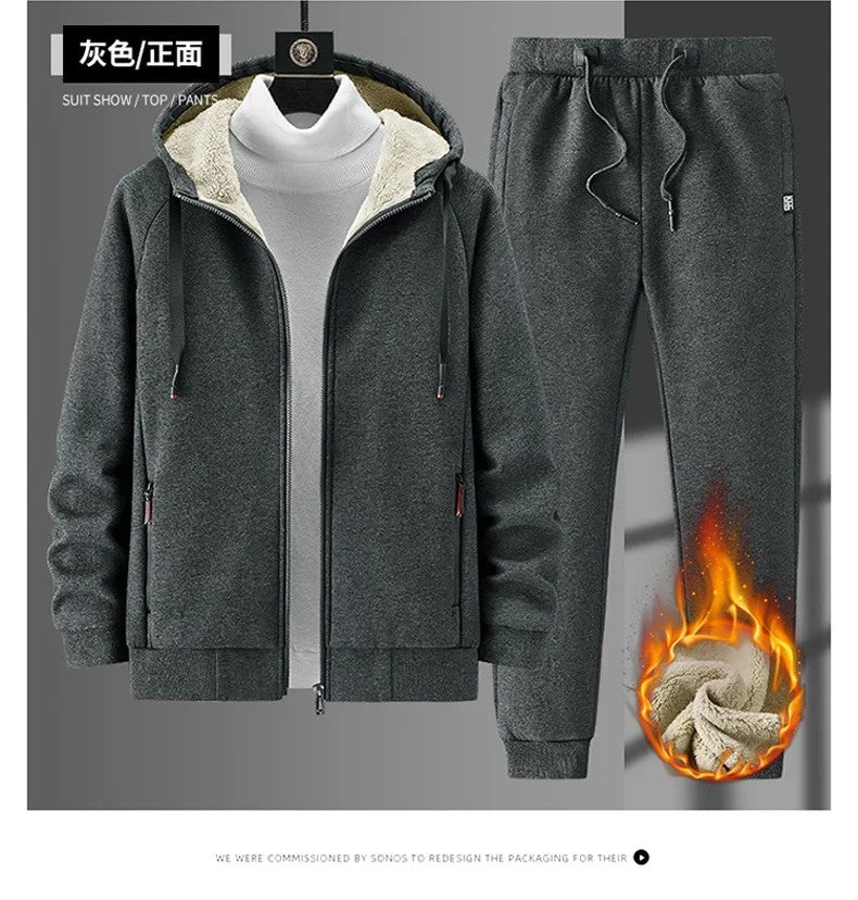 Lamb Cashmere Tracksuit Set Winter Men Sportsuit Gym Sportswear New Thermal Hoodies Fleece Tracksuit Windproof Sport Suit Men