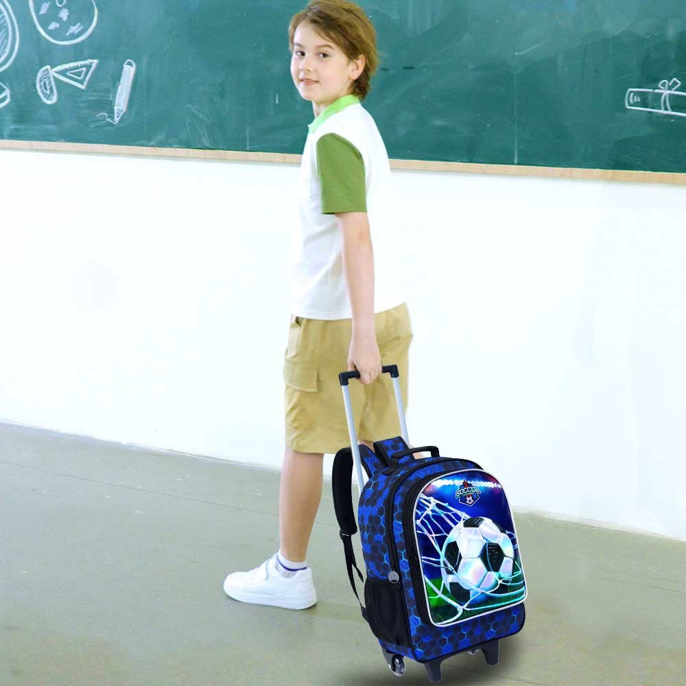 3PCS Rolling Backpack for Girls and Boys, Kids Roller Wheels Bookbag, Wheeled Elementary School Bag with Lunch Bag