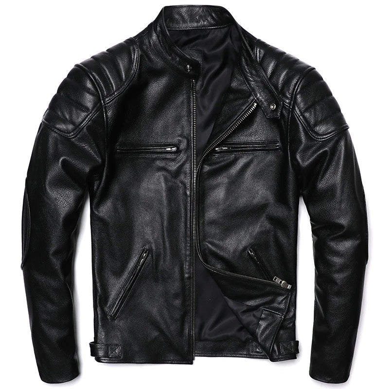 2025 Vintage Brown Genuine Leather Jacket Real Natural Cowhide Men Motorcycle Biker Coat Mens Slim Calf Skin Coat