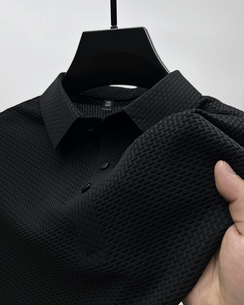Summer New Embroidered Silk Elastic Polo Shirt for Men's Luxury Trend Fashion Leisure Breathable Cool Short Sleeved T-shirt Top
