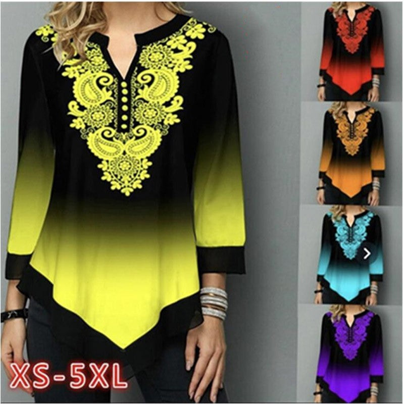 Shirt Women Spring Summer Blouse 3/4 Sleeve Casual Printing Female Fashion Shirt Tees Tops 5XL StreetShirt