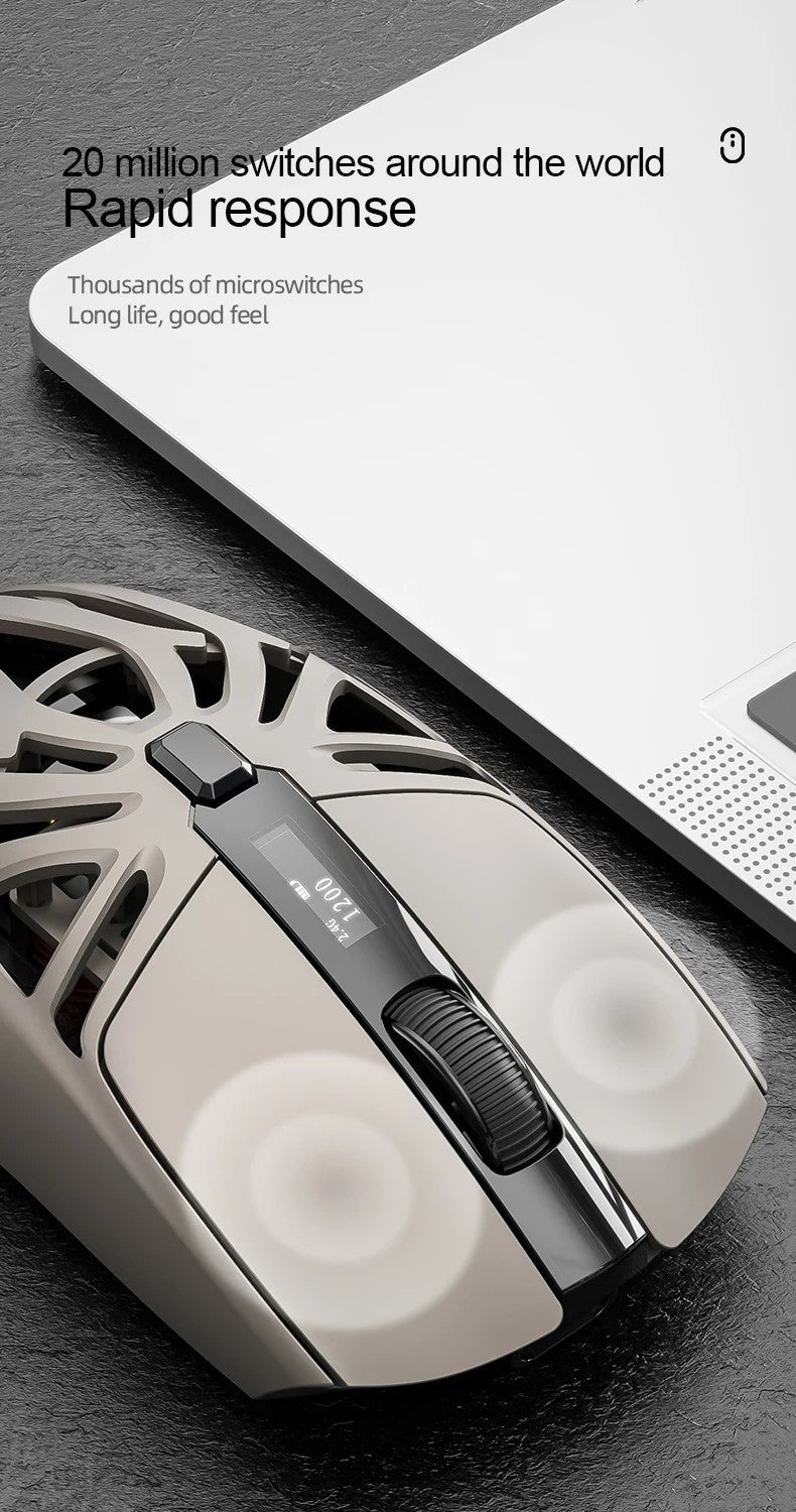 Mouse Gamer Sem Fio Ergonômico SmailWolf RS8, Tri-Modo com Design Oco Ultraleve, 1000Hz e Bateria de Longa Duração