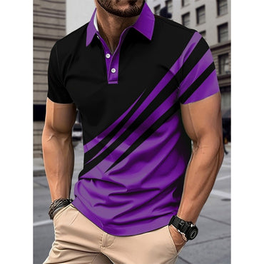 Colorful 3D Printed Stripes Polo Shirt For Men Geometry Pattern Short Sleeve Tees Summer Casual Lapel Tops Oversized T-Shirts