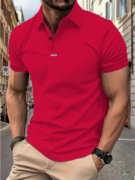 Men's solid color short-sleeved button-down lapel T-shirt casual top