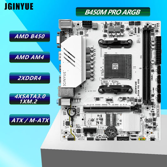 Placa-Mãe JGINYUE B450M PRO Processador AMD Memória DDR4 de Canal Duplo Placa Principal AM4 M.2 NVME (Suporta CPU Ryzen 5500 5600 5600G)