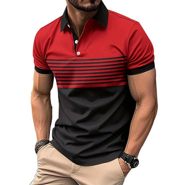 Men Summer New Fashion Short Sleeve Sport Lapel Casual Button Polo Shirt .