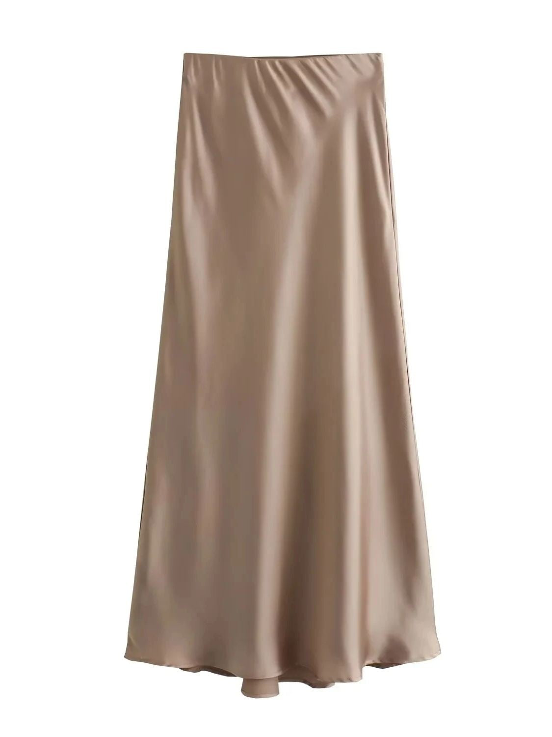 XNWMNZ Women's Fashion 2023 Flowing Satin Midi Skirt Women Vintage Elastic High