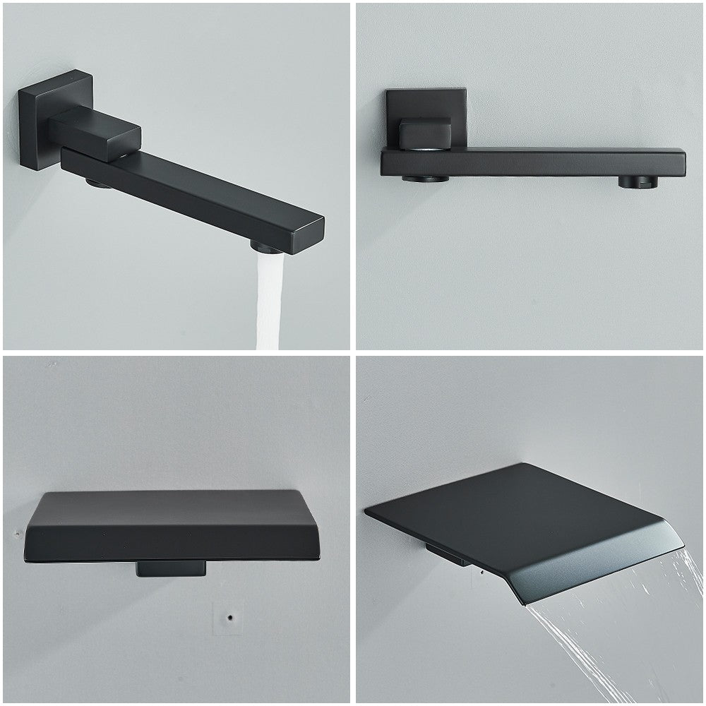 Black Concealed Shower System Rain Waterfall Bathroom Embedded Shower Faucet Set with Tub Spout