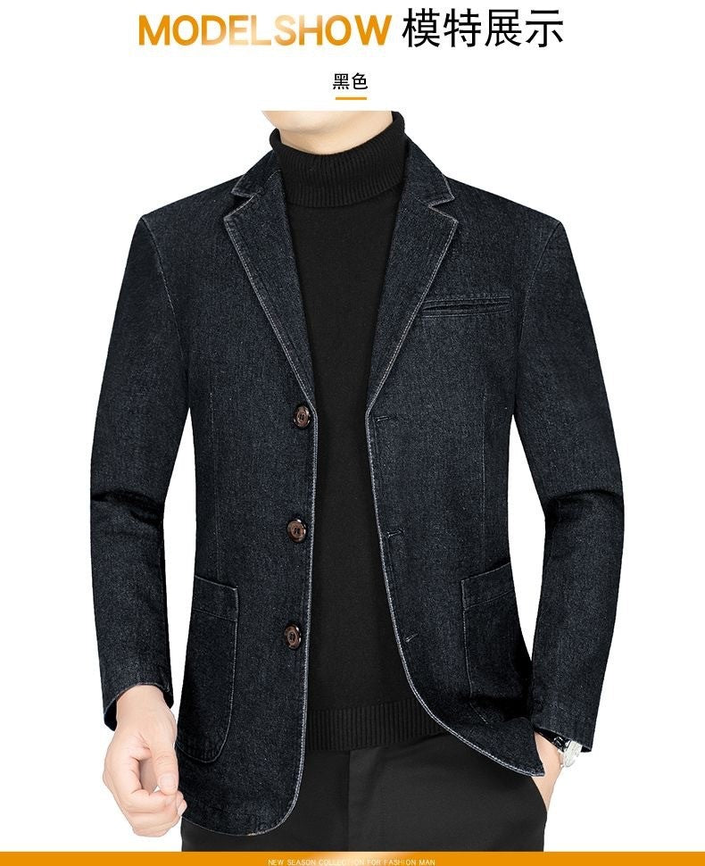 New 2025 Men's Spring Autumn Denim Suit Jacket Suit Collar Jeans Jacket High-end Coat Trend Single West Men Casual Men Clothing