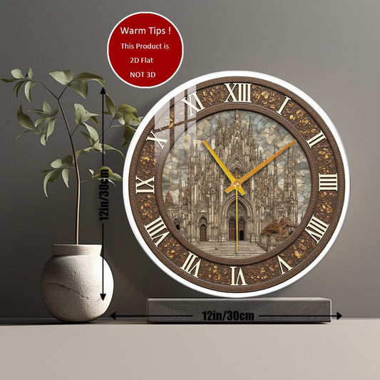 Tempered Glass Wall Clock Gothic Cathedral Clock Design Suitable For Wall Decor or Tabletop Display Anywhere