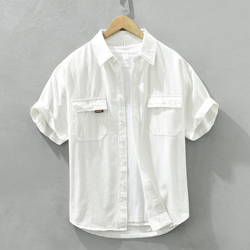 Retro Male Cargo Shirt Jacket Cotton Uniform Light Casual Work Safari Style Shirts Mens Handsome Trendy Versatile Loose Tops