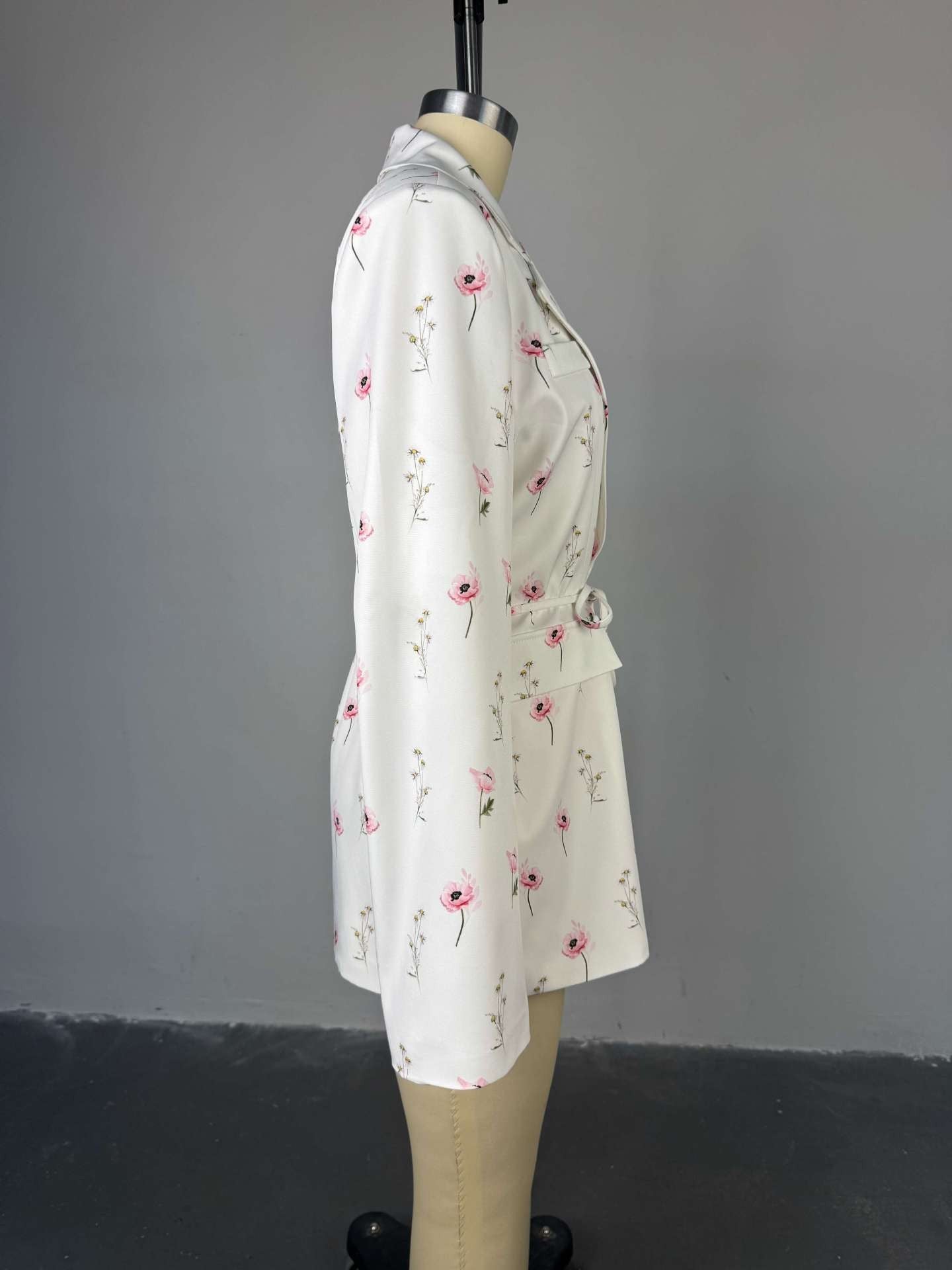 Women's 2025 Spring/Summer New Fashion Printed Loose Suit Collar Belted Waist - cinching Suit Jacket