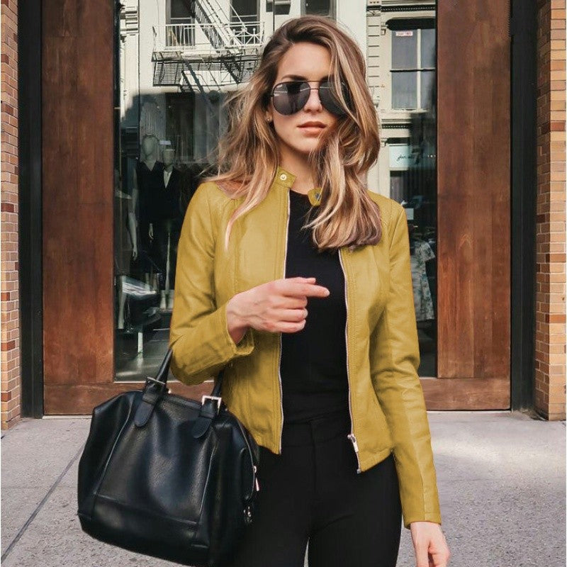 New Women Slim Faux Leather Jacket High Street Classic Moto Biker PU Leater Jacket New Spring Autumn Basic Zipper Coat Outerwear