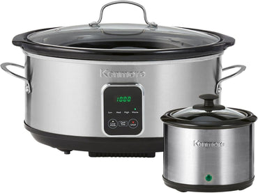 Kenmore Stainless Steel Programmable Slow Cooker 7 Quart Electric Crock Pot Kitchen Appliance for Warm Rice And Sous Vide Stew