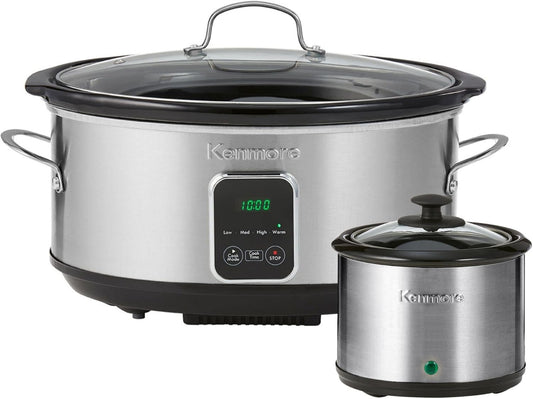 Kenmore Stainless Steel Programmable Slow Cooker 7 Quart Electric Crock Pot Kitchen Appliance for Warm Rice And Sous Vide Stew