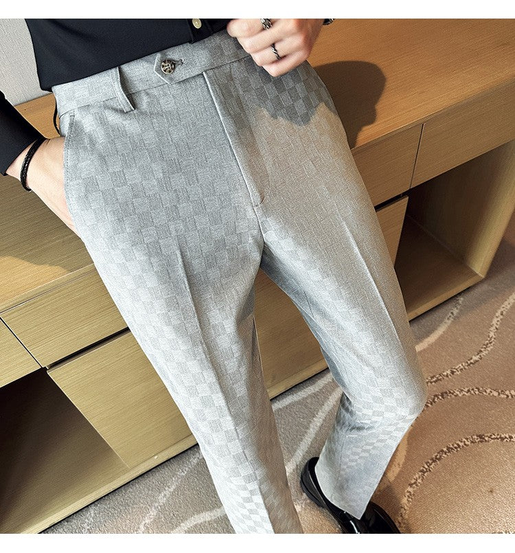 New Men Casual Plaid Suit Pants Fashion Men's Slim Fit Business Social Dress Pants Formal Wedding Social Party Male Trousers