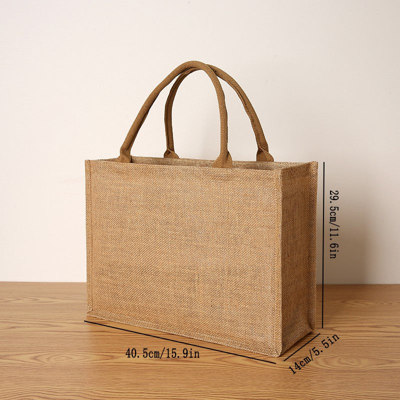 Bolsa feminina de juta, sacola de compras de grande capacidade, bolsa de viagem, bolsa masculina aberta