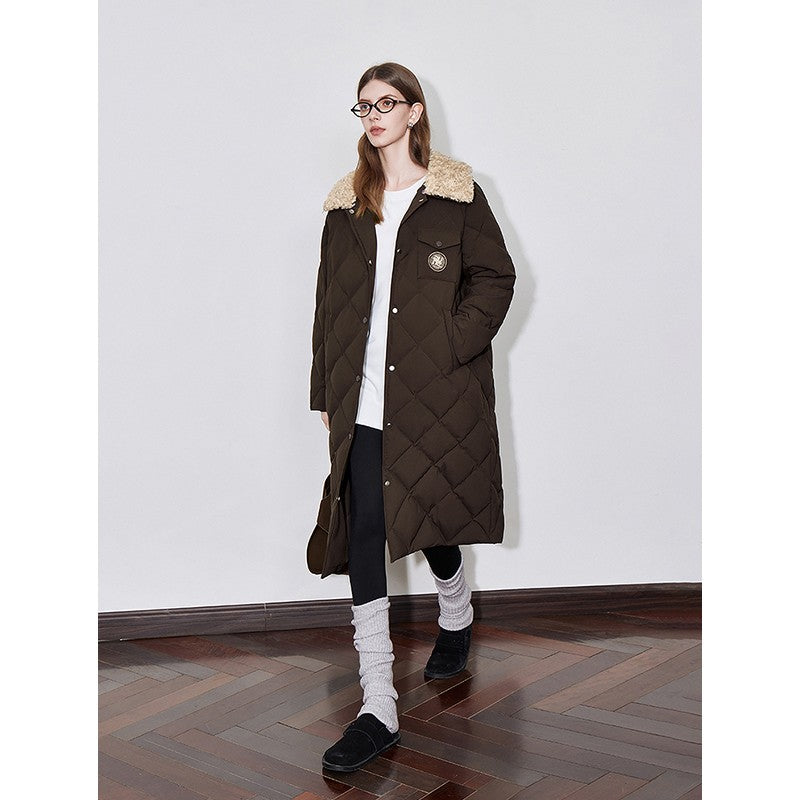 TOYOUTH Womens Down Coat 2024 Winter New Fur Collar Single Breasted Button Medium Thick Long Coat