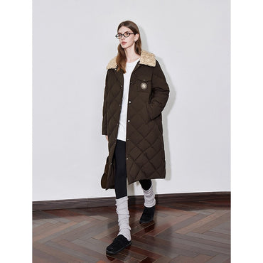 TOYOUTH Womens Down Coat 2024 Winter New Fur Collar Single Breasted Button Medium Thick Long Coat