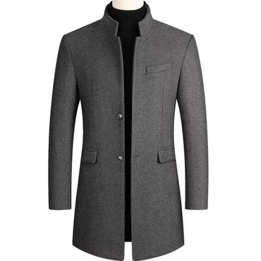 Autumn and winter men's woolen overcoat, mid-length trench coat with cotton and thick men's jacket, middle-aged overcoat