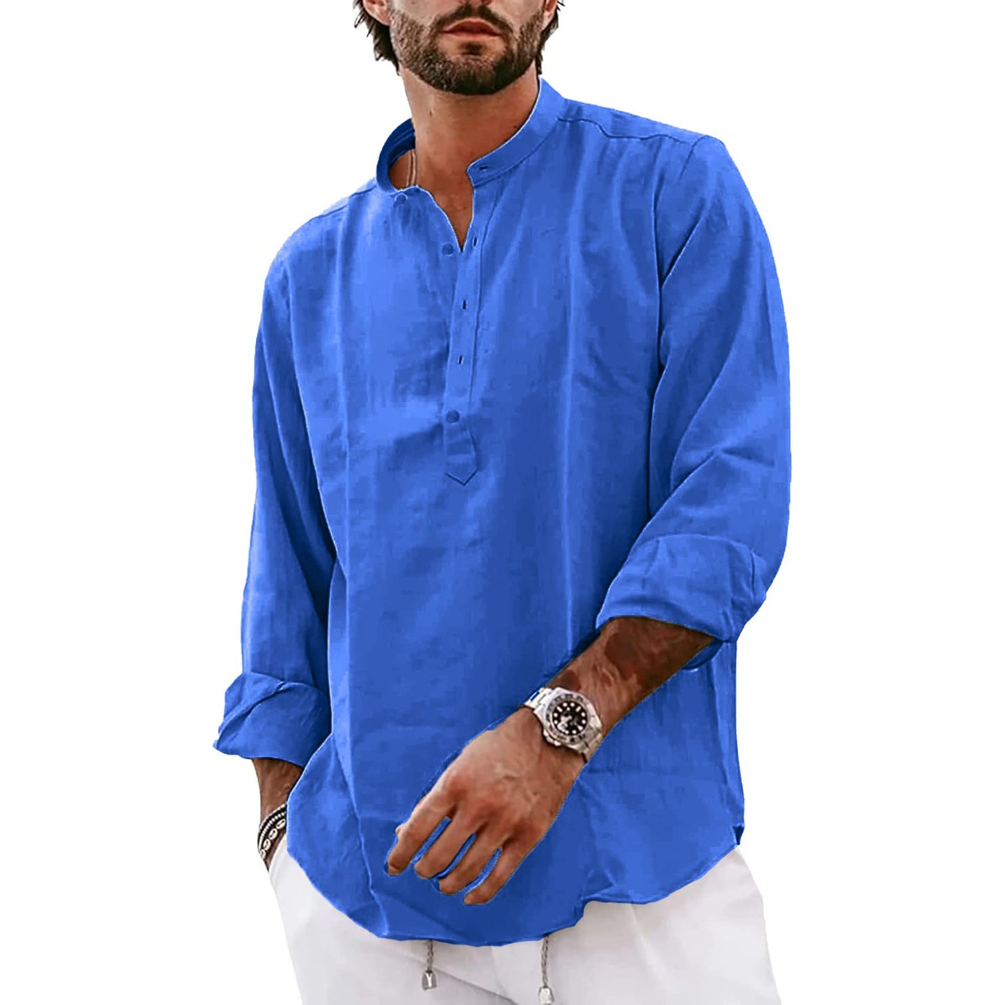 Streetwear Mens Cotton Linen Shirts Casual Lightweight Long Sleeve Henley Shirts for Men Beach Hawaiian Breathable T Shirts