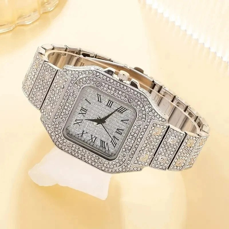2pcs Luxury Fashion Men Women Watch Set Silver Strap Ladies Quartz Wristwatch Alloy Bracelet For Ladies Gift (without box)