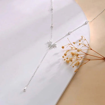 Stainless Steel Y-Shaped Pendant Necklace for Women Girls Elegant Fashion Cubic Zirconia Long Tassel Dangle Choker Jewelry Gifts