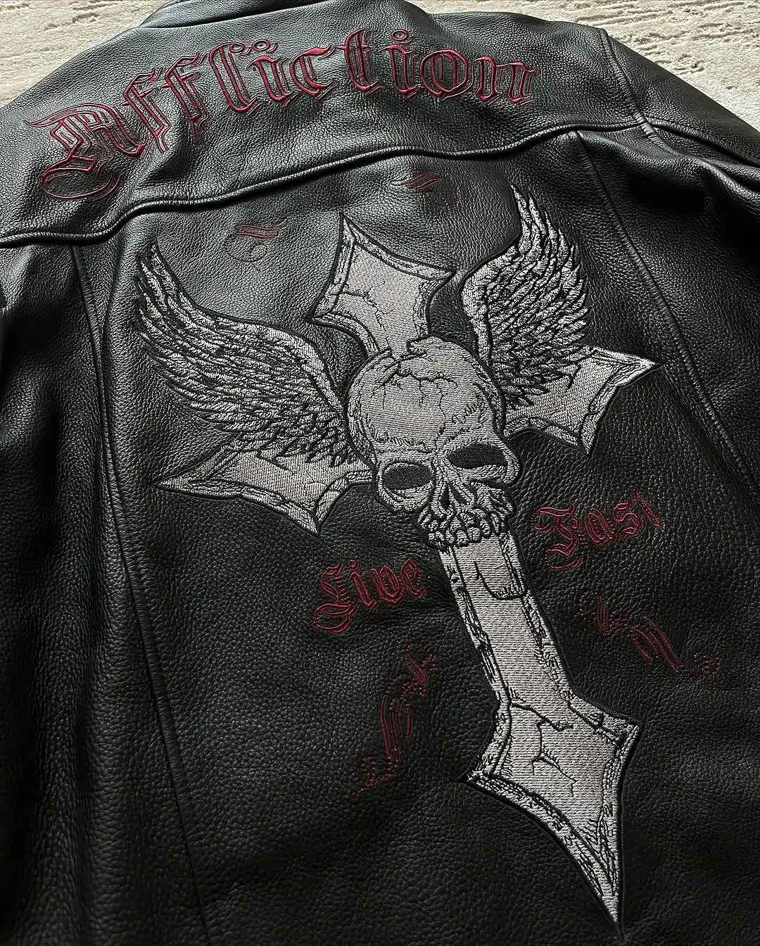 Affliction Jackets New Hip Hop Skull Embroidery Harajuku Fashion Pu Leather Men Jacket Long Sleeve Zipper Jacket Coat Streetwear