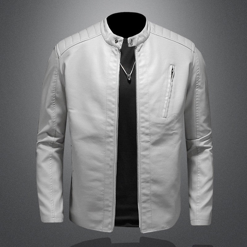 Men White Locomotive Leather Jackets Moto Biker Pu Leather Coats High Quality Male Spring Autumn Slim Leather Jackets Size 5XL