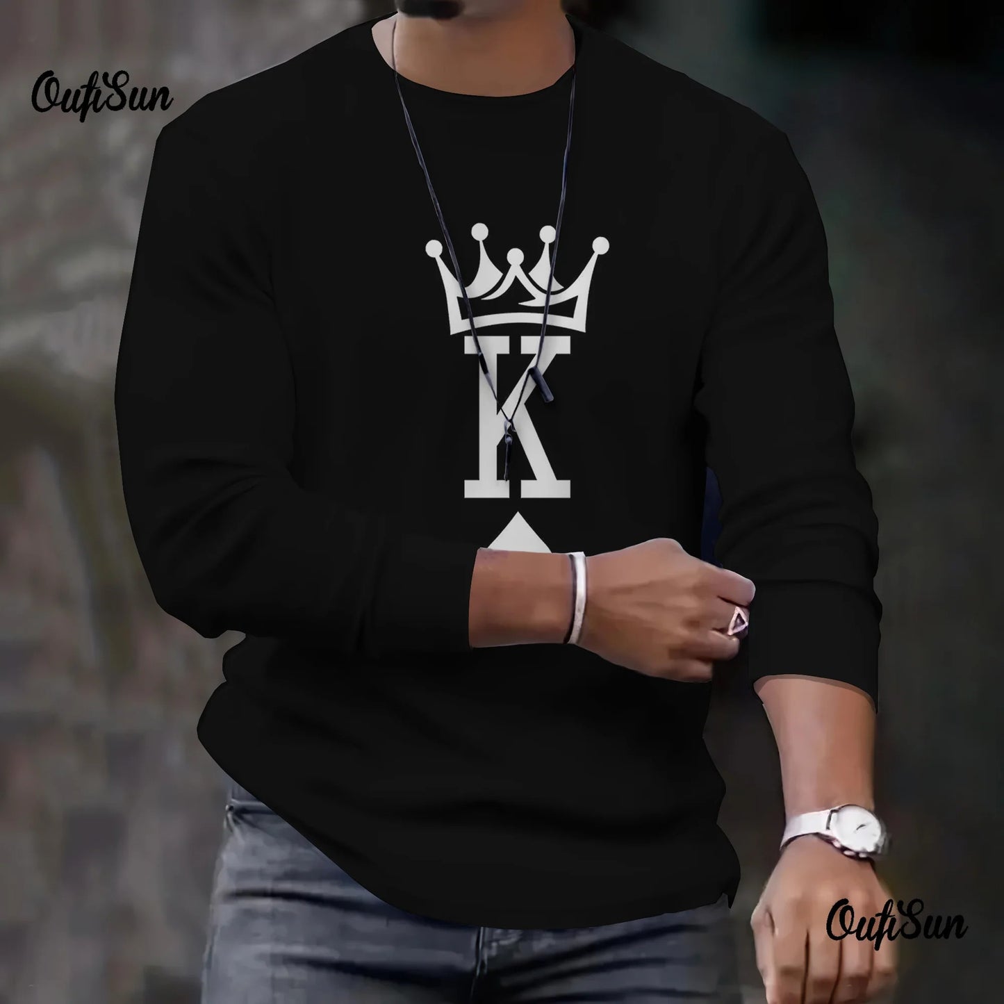 2024 New Arrival Fashion Men's Long Sleeve T-shirts Poker Printed Loose O-neck Tops Oversized Daily T Shirt For Men